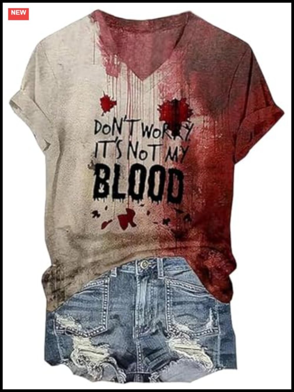 Womens Halloween Bloody V-Neck T-Shirt Cotton Blend Short Sleeve Horror Graphic